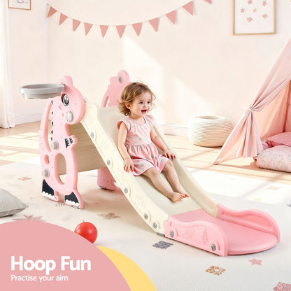 Keezi Kids Slide Set Basketball Hoop Outdoor Playground Toy Dragon 125cm Slide Pink - Factory Direct Shop