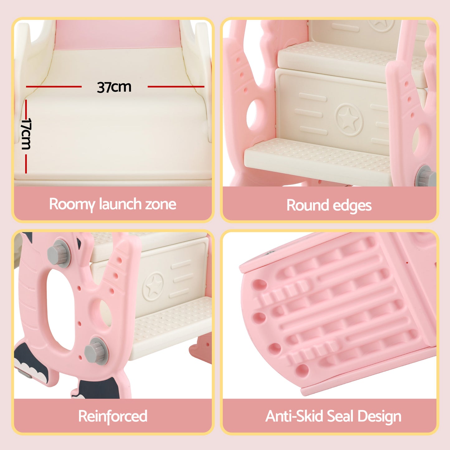 Keezi Kids Slide Set Basketball Hoop Outdoor Playground Toy Dragon 125cm Slide Pink - Factory Direct Shop