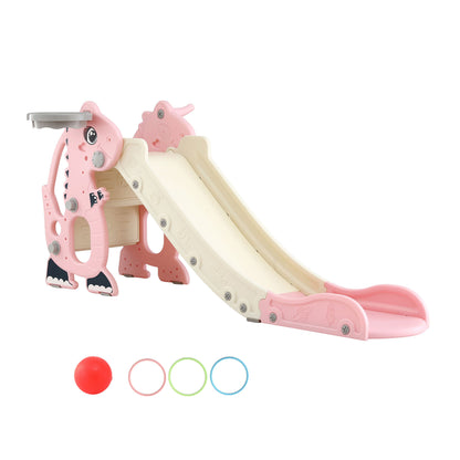 Keezi Kids Slide Set Basketball Hoop Outdoor Playground Toy Dragon 125cm Slide Pink - Factory Direct Shop