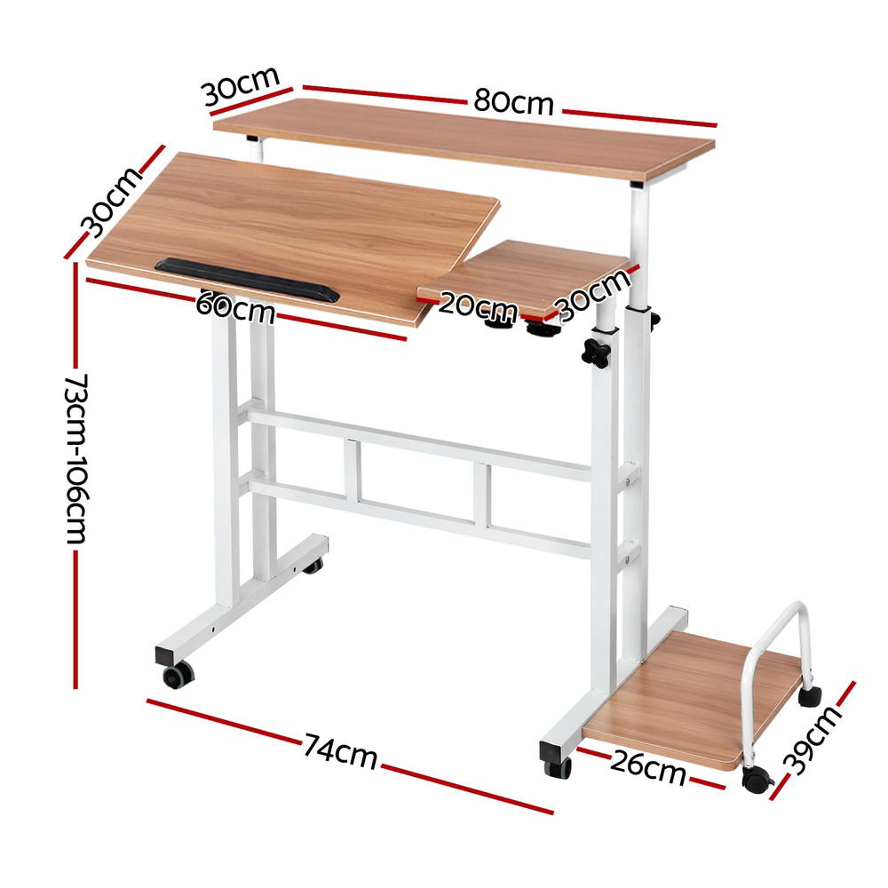 Mobile Twin Laptop Desk - Light Wood