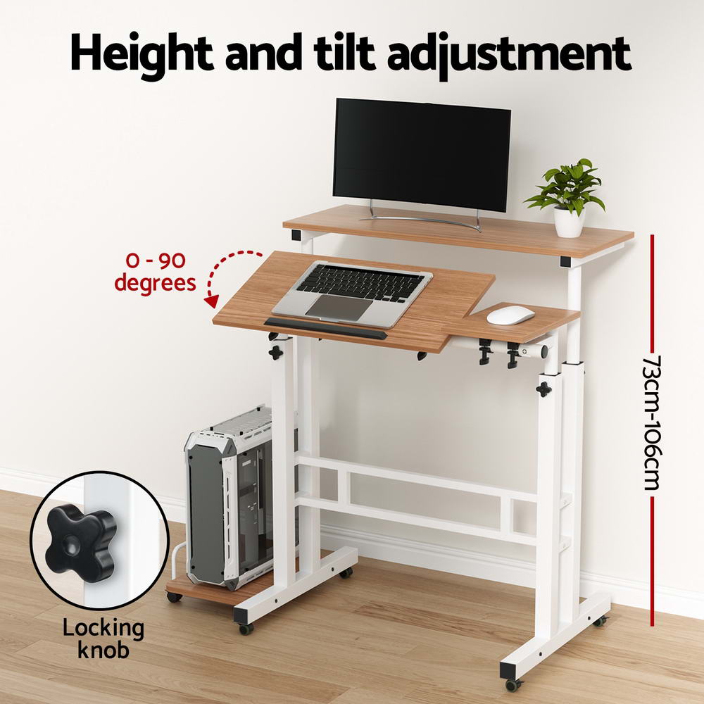 Mobile Twin Laptop Desk - Light Wood
