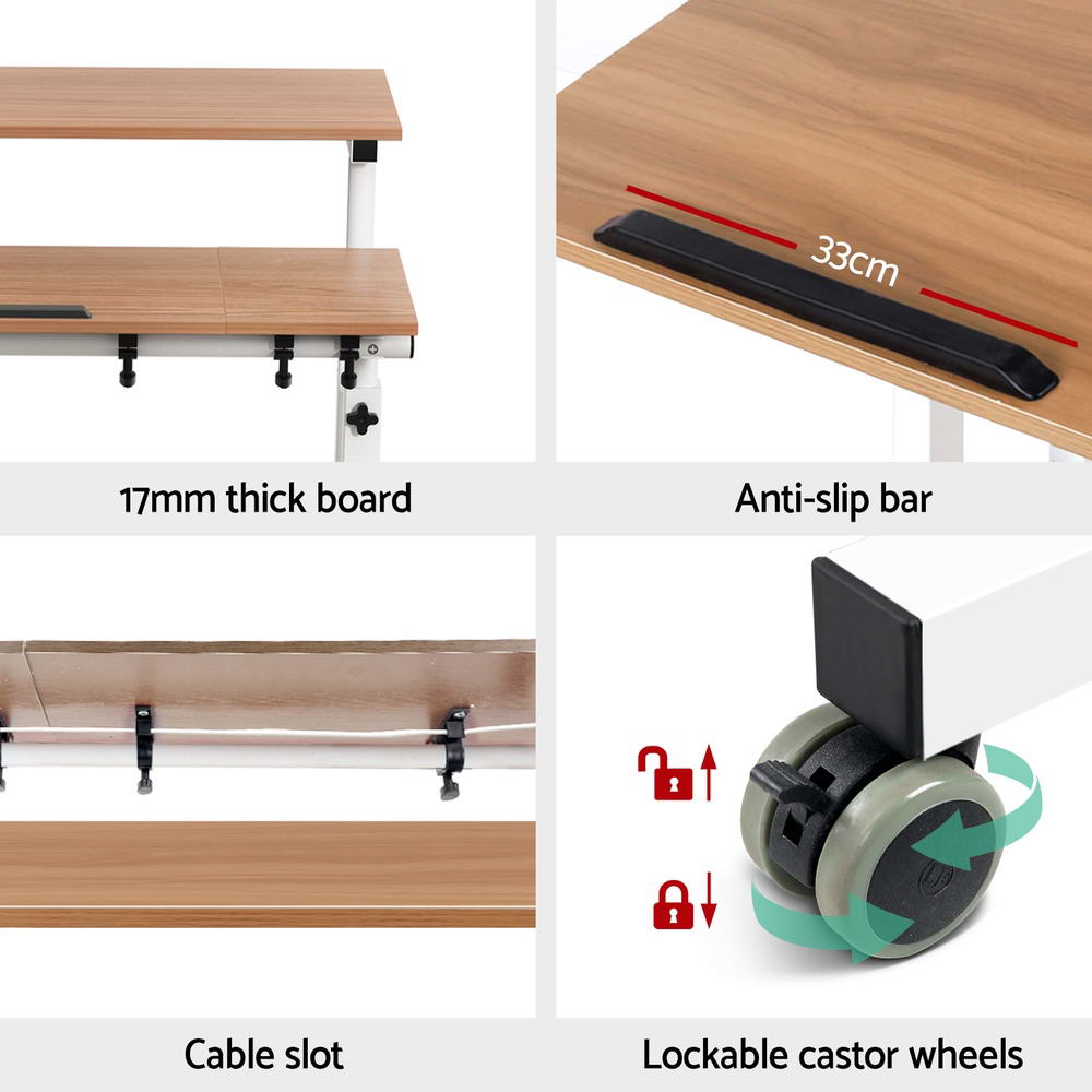 Mobile Twin Laptop Desk - Light Wood
