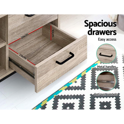 Artiss TV Cabinet Entertainment Unit Stand Industrial Wooden Metal Frame 132cm Oak