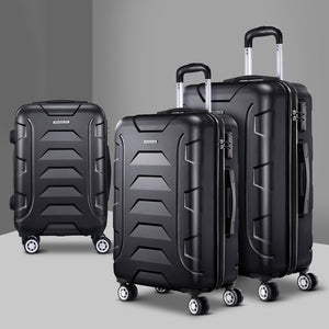 Wanderlite 3Set 20-24-28 Inch Luggage with TSA Lock Spinner Carry On Hard Shell Travel Suitcase Luggage Case Black