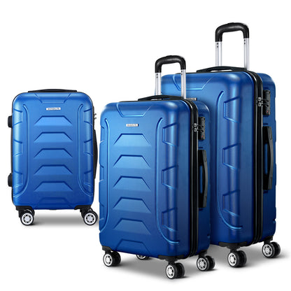 Wanderlite 3Set 20-24-28 Inch Luggage with TSA Lock Spinner Carry On Hard Shell Travel Suitcase Luggage Case Blue
