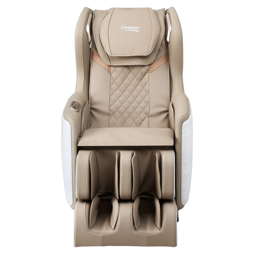 Beige massage chair with quilted design on a white background