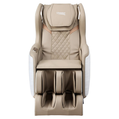 Beige massage chair with quilted design on a white background