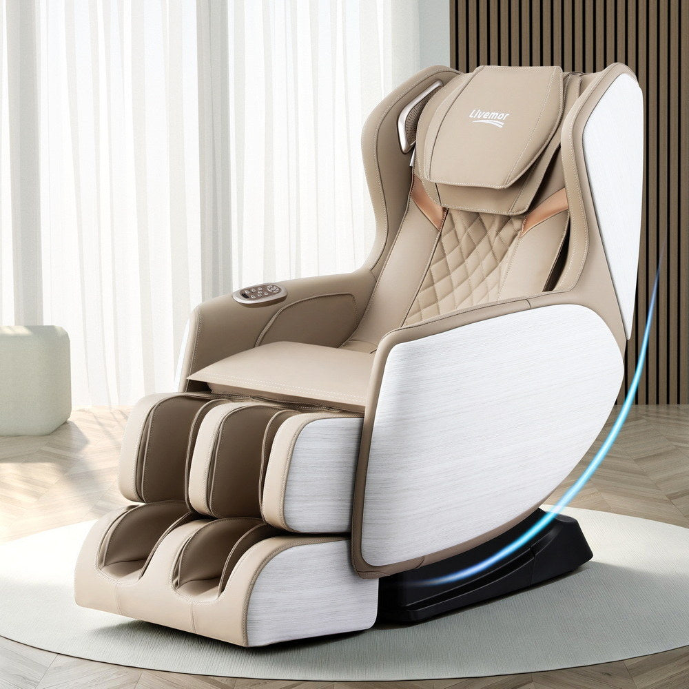 Beige massage chair with quilted design in a modern room
