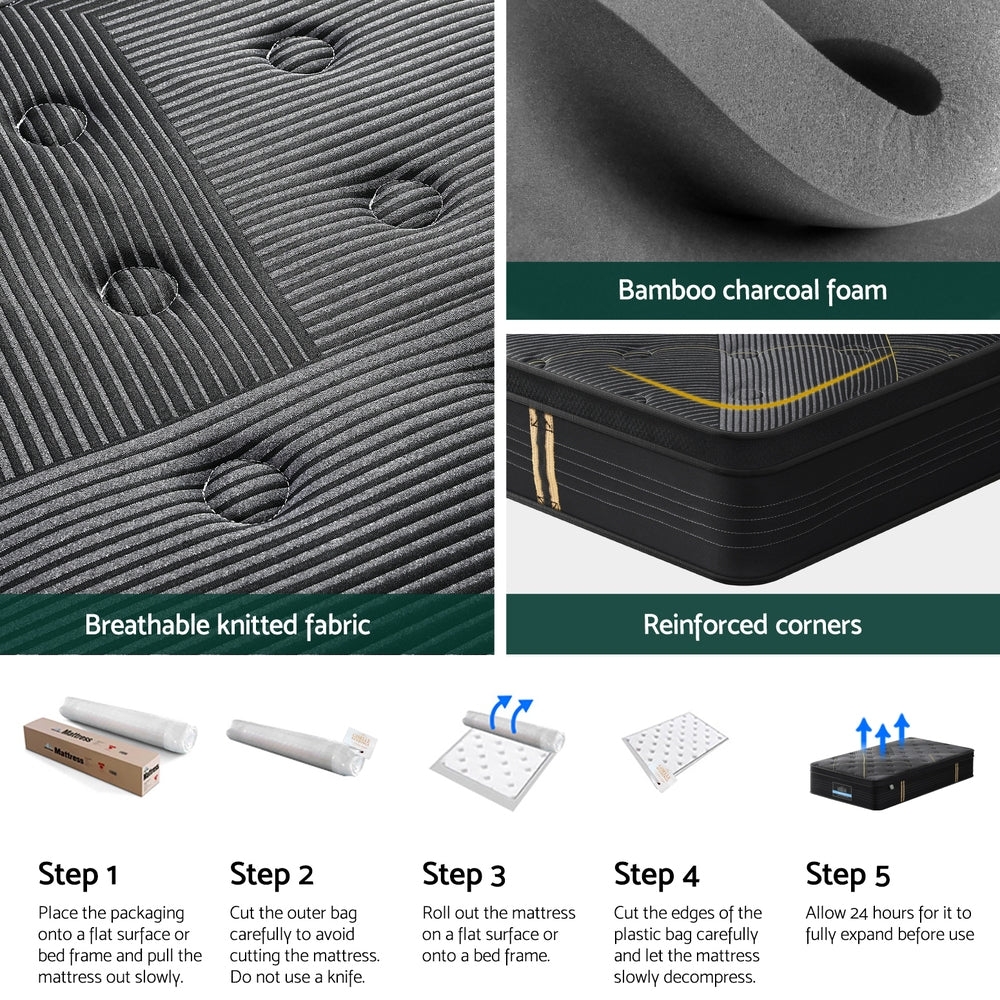 35cm Giselle Mattress King Single Bed Bamboo Pocket Firm Foam