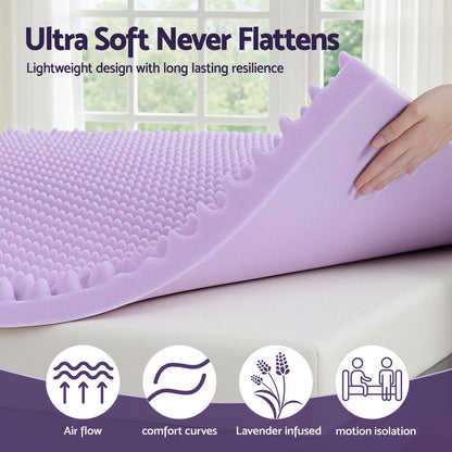 Giselle 5cm Memory Foam Mattress Topper Lavender Infused Egg Crate Pad Mat King