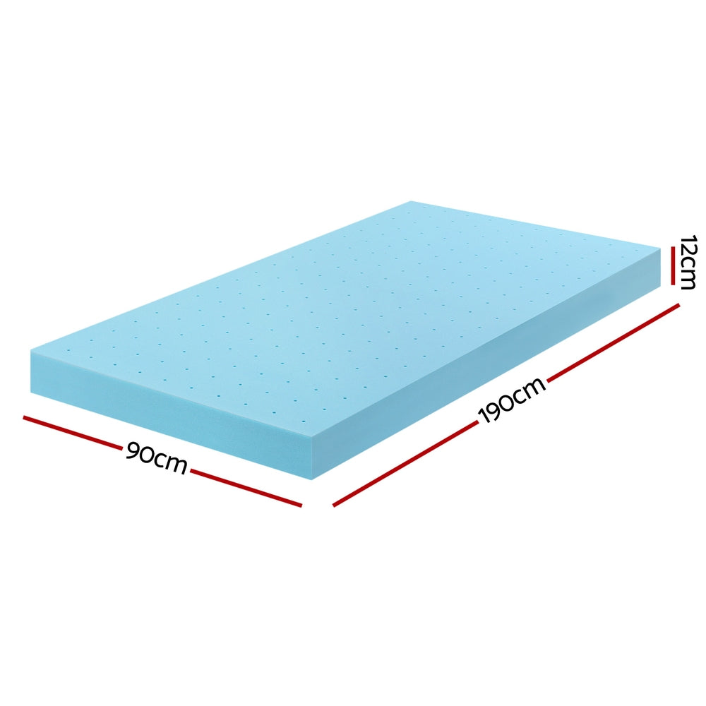 Giselle 12cm Memory Foam Mattress Topper Ventilated Cool Gel Bamboo Cover Single