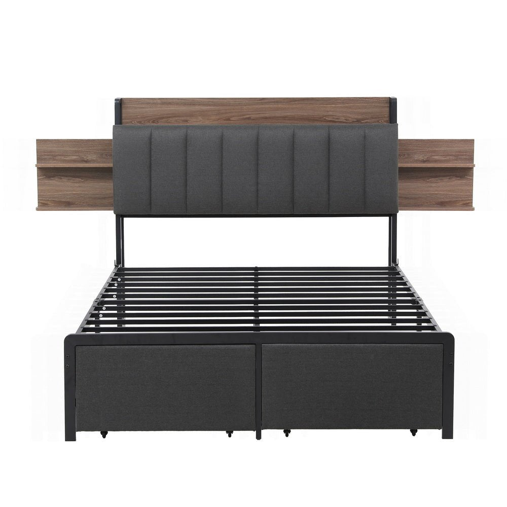 Artiss Metal Bed Frame Double Size with 2 - Tier Hidden Storage with Charging Station - Factory Direct Shop