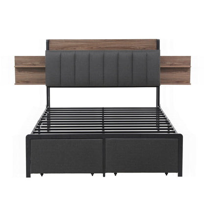 Artiss Metal Bed Frame Double Size with 2 - Tier Hidden Storage with Charging Station - Factory Direct Shop