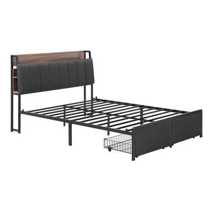 Artiss Metal Bed Frame Double Size with 2 - Tier Hidden Storage with Charging Station - Factory Direct Shop