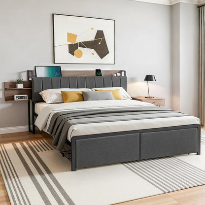 Artiss Metal Bed Frame King Size with 2 - Tier Hidden Storage with Charging Station - Factory Direct Shop