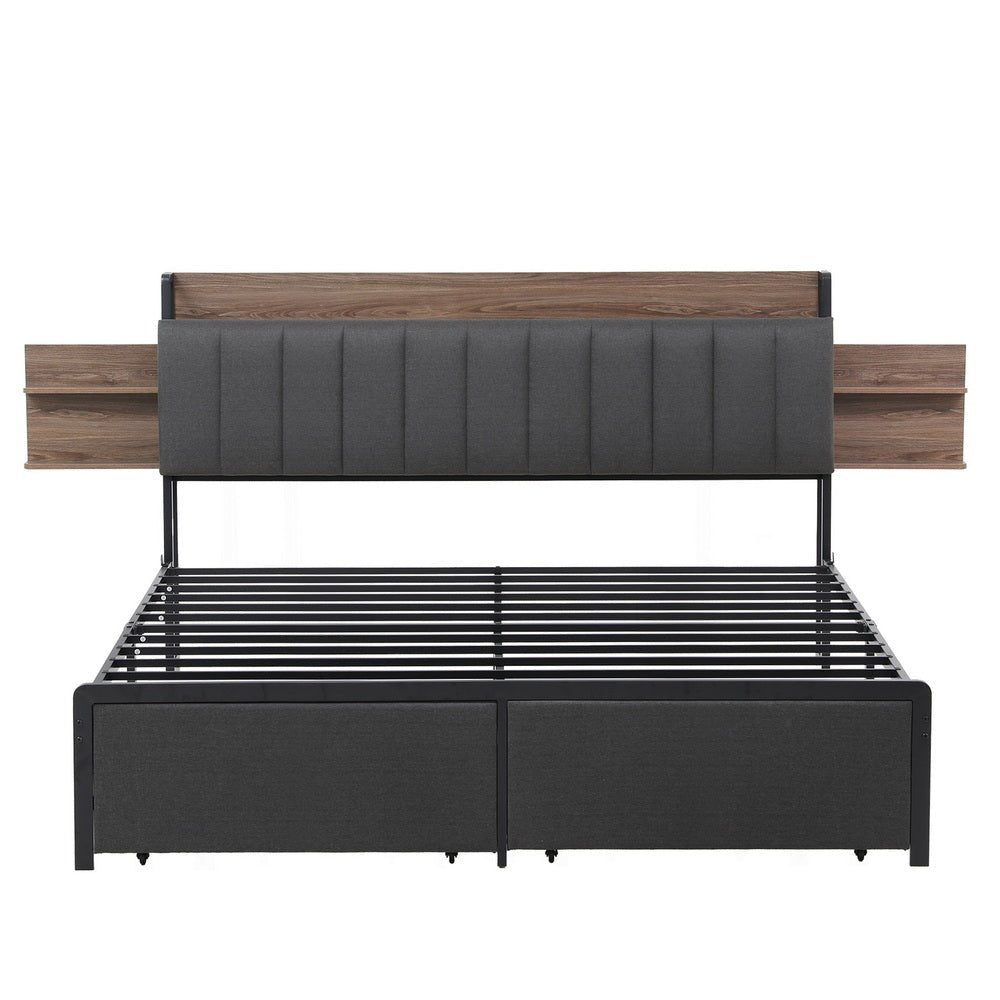 Artiss Metal Bed Frame King Size with 2 - Tier Hidden Storage with Charging Station - Factory Direct Shop