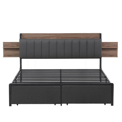 Artiss Metal Bed Frame King Size with 2 - Tier Hidden Storage with Charging Station - Factory Direct Shop