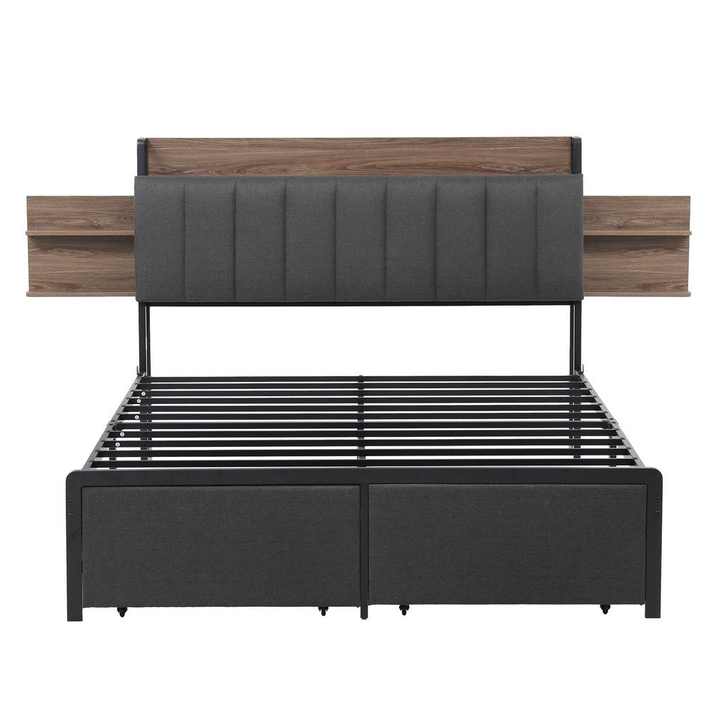Artiss Metal Bed Frame Queen Size with 2 - Tier Hidden Storage with Charging Station - Factory Direct Shop