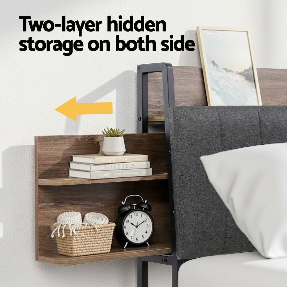 Artiss Metal Bed Frame Queen Size with 2 - Tier Hidden Storage with Charging Station - Factory Direct Shop