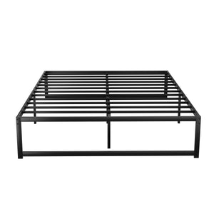 Black metal bed frame on a white background
