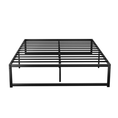 Black metal bed frame on a white background