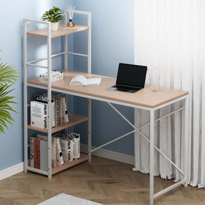 Artiss Metal Desk with Shelves - White with Oak Top