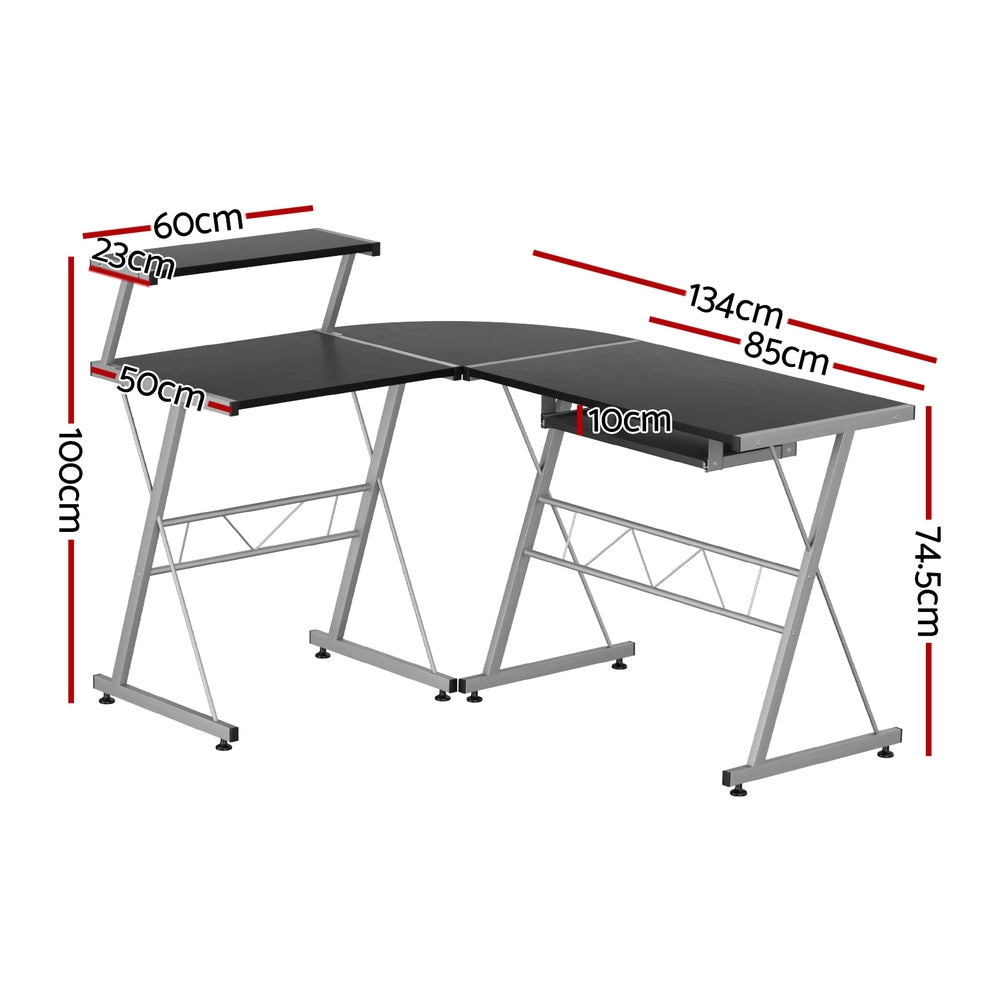 Artiss Corner Metal Pull Out Table Desk - Black