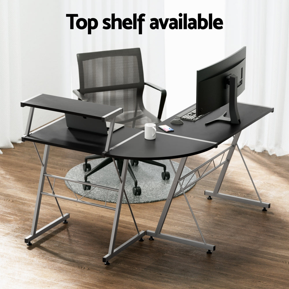 Artiss Corner Metal Pull Out Table Desk - Black