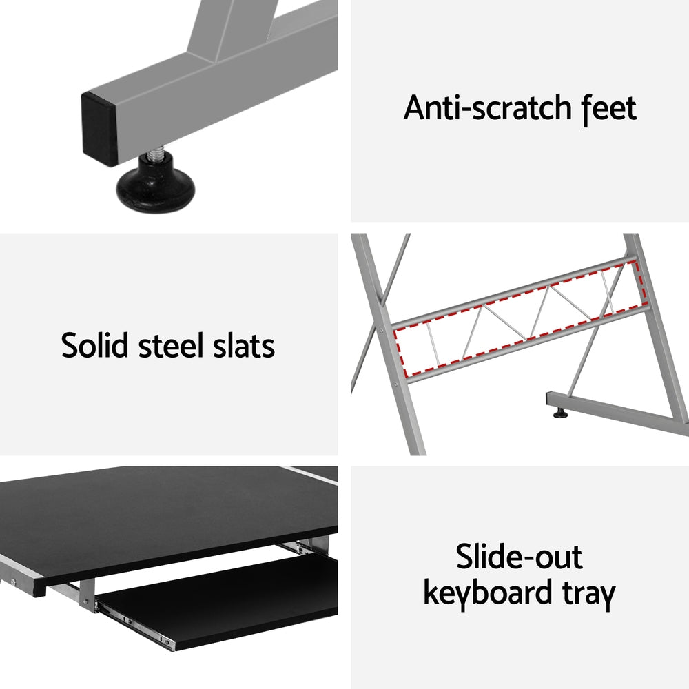 Artiss Corner Metal Pull Out Table Desk - Black