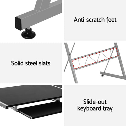 Artiss Corner Metal Pull Out Table Desk - Black