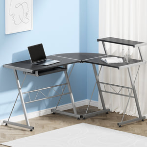 Artiss Corner Metal Pull Out Table Desk - Black