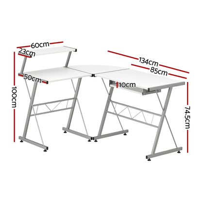 Artiss Corner Metal Pull Out Table Desk - White