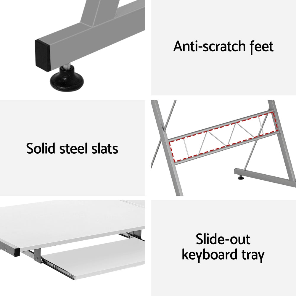 Artiss Corner Metal Pull Out Table Desk - White