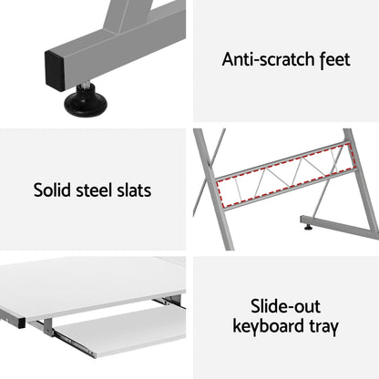 Artiss Corner Metal Pull Out Table Desk - White
