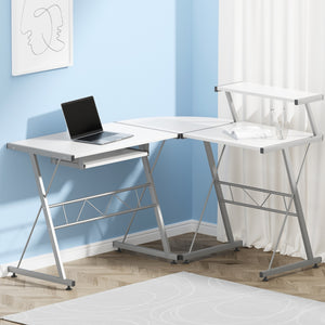 Artiss Corner Metal Pull Out Table Desk - White