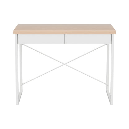 Artiss Metal Desk with Drawer - White with Wooden Top