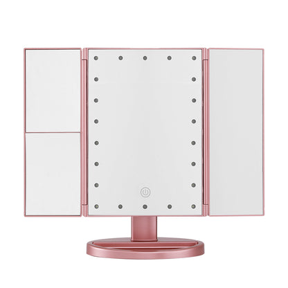 Embellir Tri-fold Makeup Mirror 1X2X3X Magnifying with LED Light Travel Portable Pink