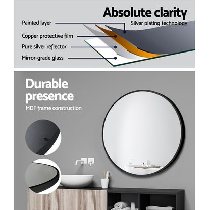 Embellir 2 Wall Mirror Makeup 50cm Home Decor Framed Mirrors Bathroom Round Black