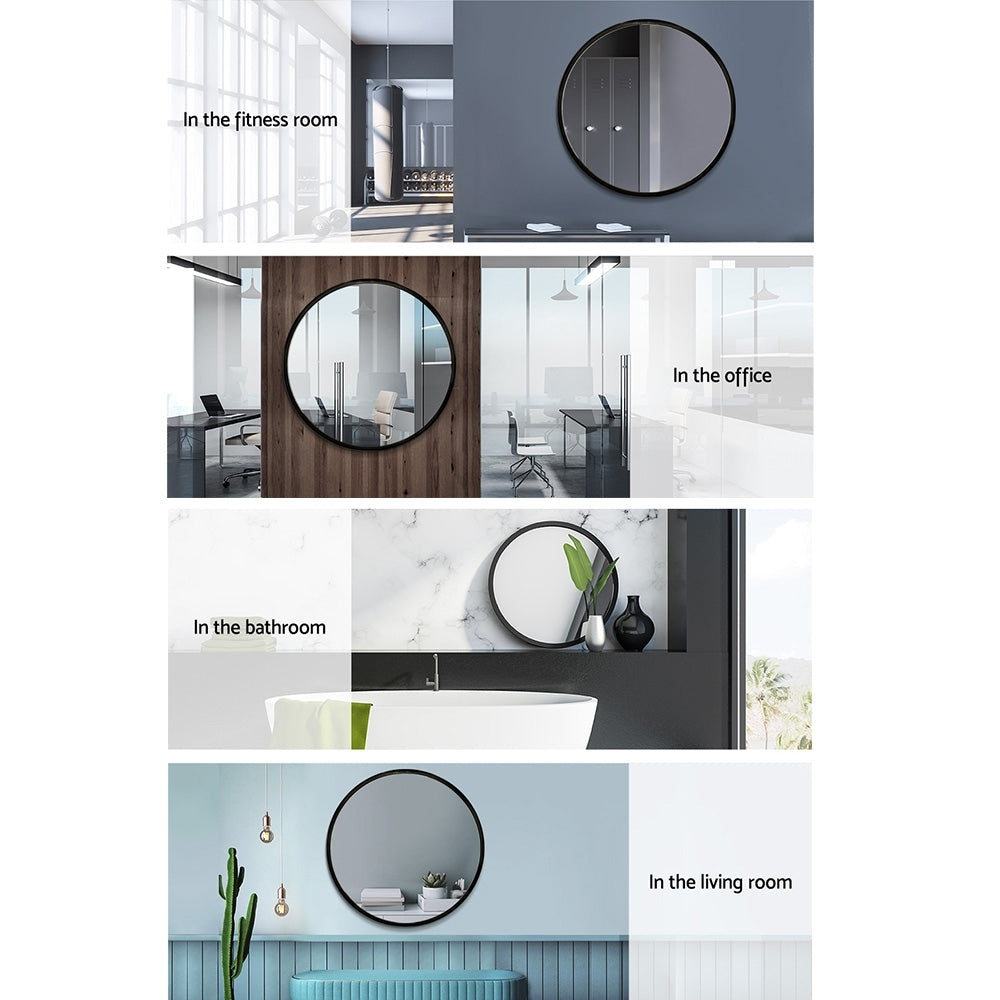 Embellir 2 Wall Mirror Makeup 70cm Home Decor Framed Mirrors Bathroom Round Black
