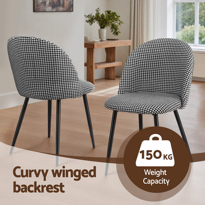 Artiss Dining Chairs Set of 2 Linen Solid Curved Houndstooth