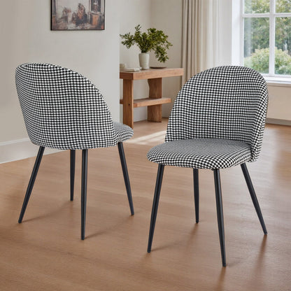 Artiss Dining Chairs Set of 2 Linen Solid Curved Houndstooth