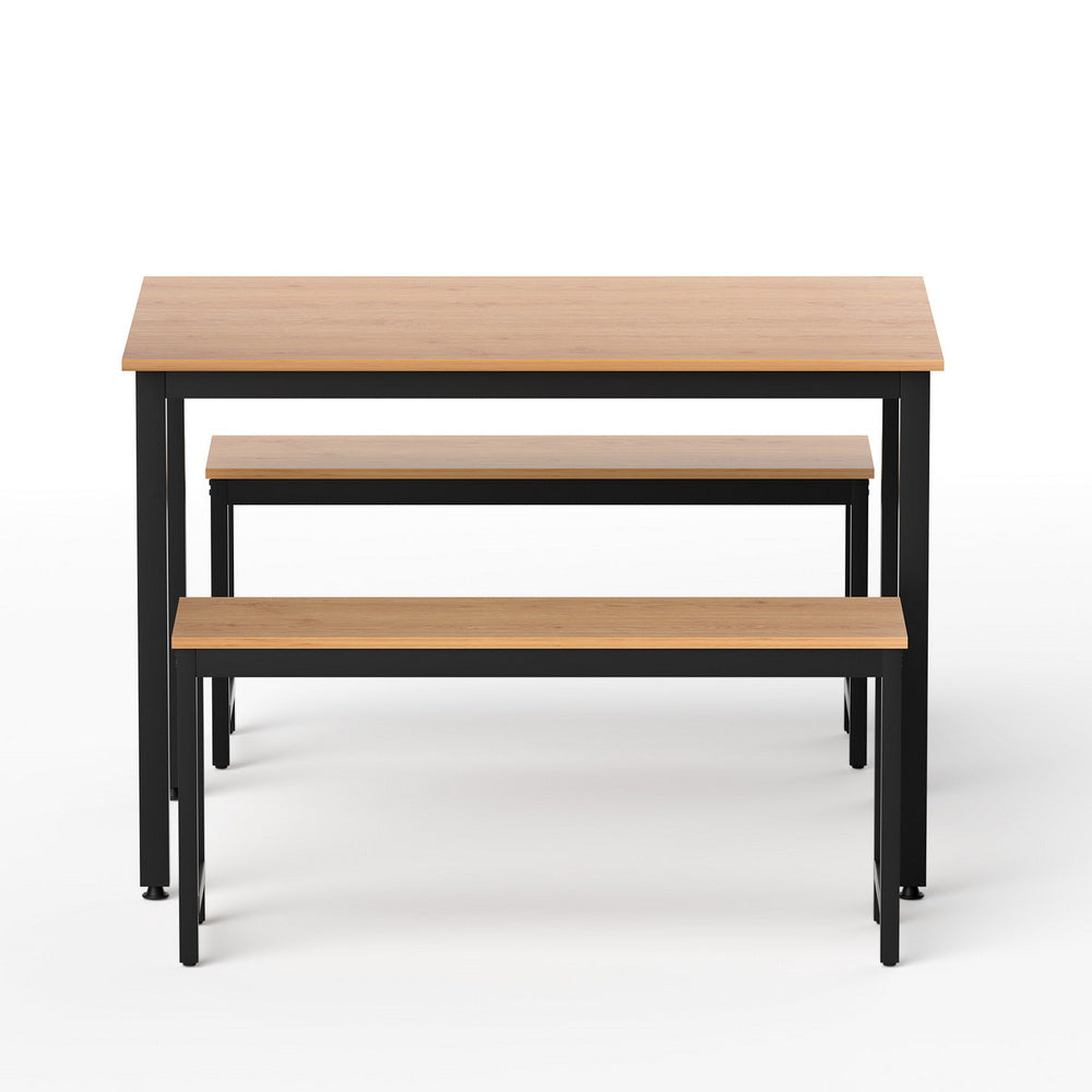 Artiss Dining Table and Chairs Set 3PCS Kitchen Metal Desk Bench Natural Oak