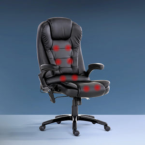 Office Chair 8 Point PU Leather Reclining Massage Chair - Black