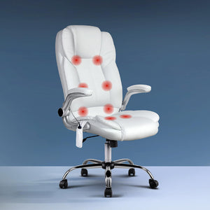 PU Leather 8 Point Massage Office Chair - White
