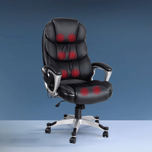 8 Point PU Leather Reclining Massage Chair - Black