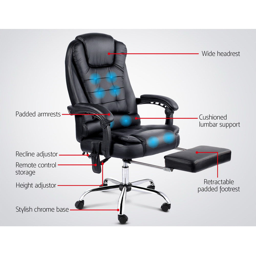 Artiss Gaming Chair 8 Point Massage Heated Reclining - Black