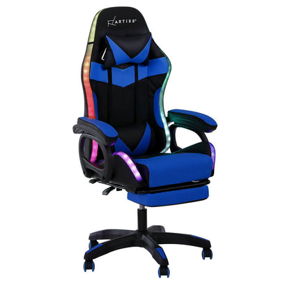 Artiss Gaming Chair 12 RGB LED Massage Footrest-Blue