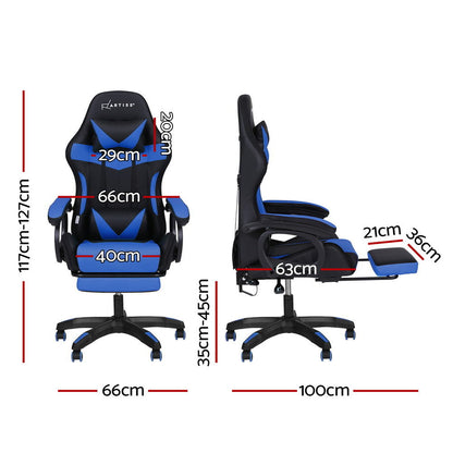 Artiss Gaming Chair 12 RGB LED Massage Footrest-Blue