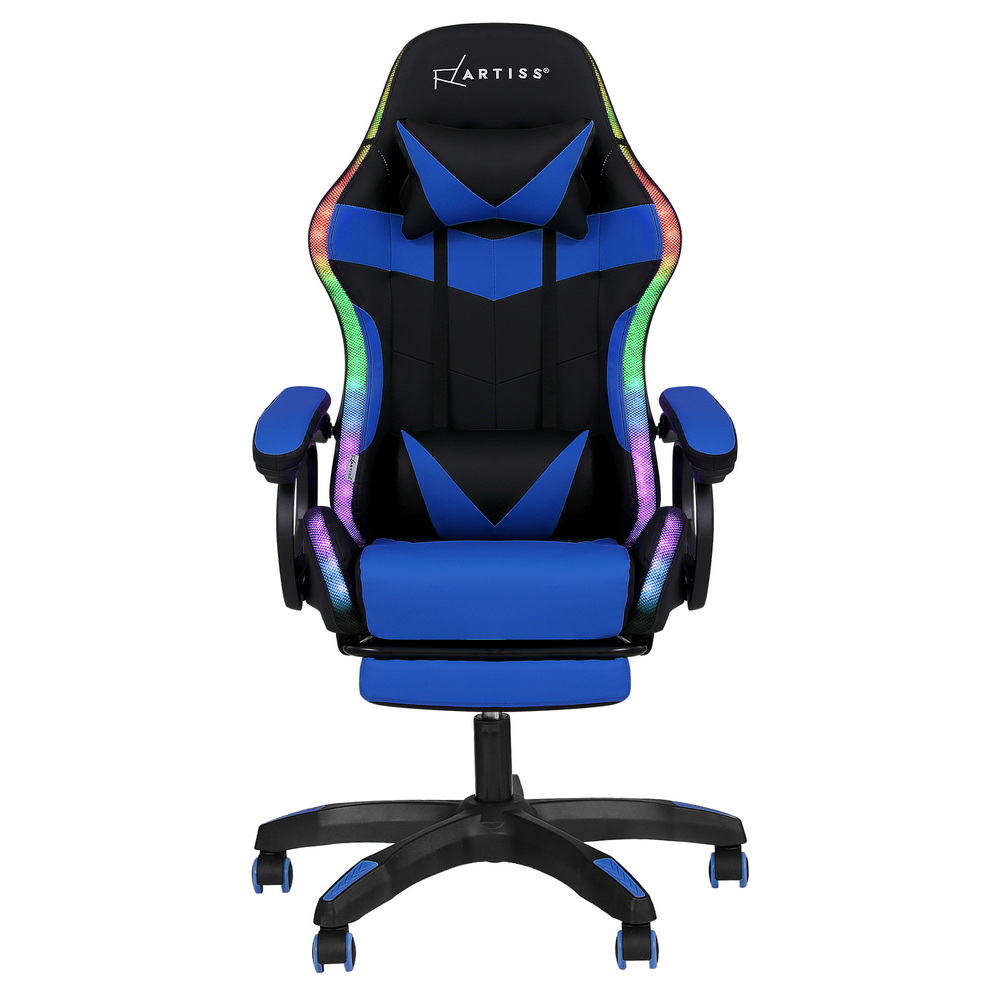 Artiss Gaming Chair 12 RGB LED Massage Footrest-Blue