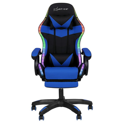 Artiss Gaming Chair 12 RGB LED Massage Footrest-Blue